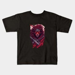 evil ninja lion face Kids T-Shirt